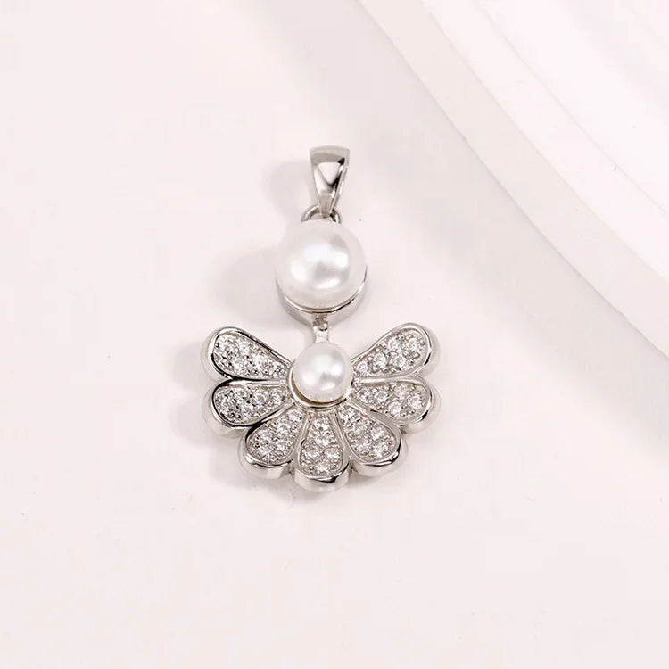 Customised name fashion fine jewelry butterfly flower long 925 sterling silver pearl necklace pendant charm for necklace