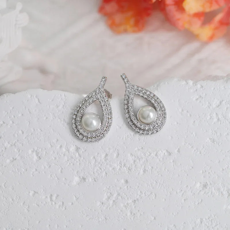 Custom Drop Earrings Long Stud Boutique Jewelry Silver 925 Cubic Zirconia natural white freshwater pearls for Weddings Gifts