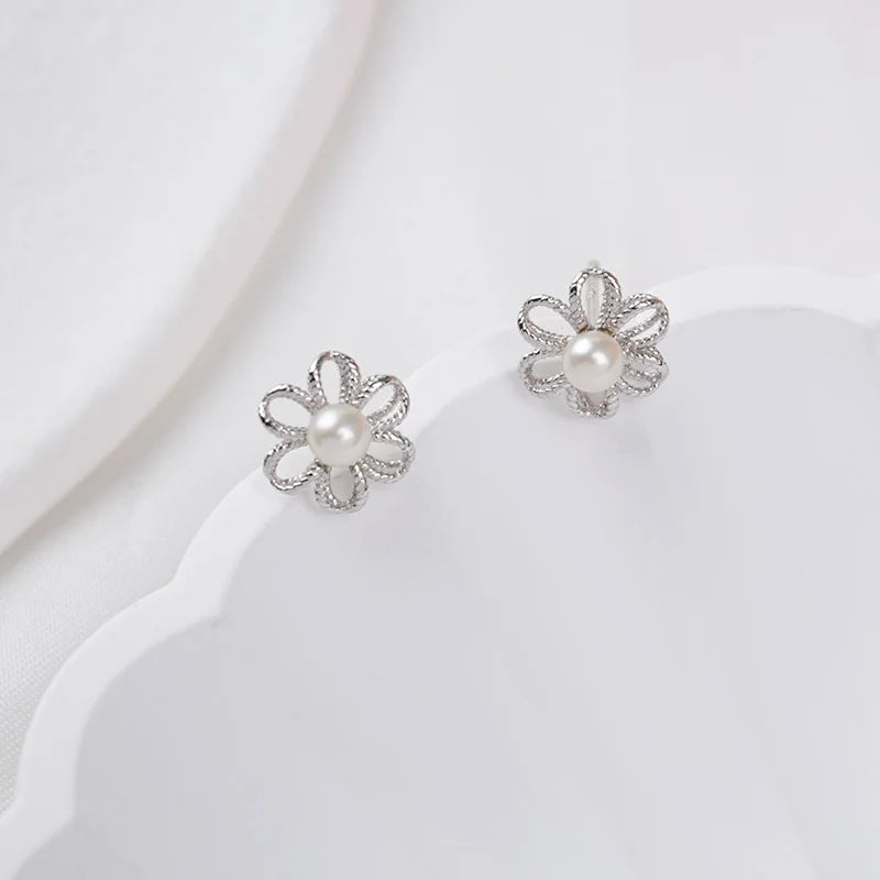 High Finish Lady 925 silver pearl flower earrings Personalized Fine Jewelry  Suitable Accessory For Young Women