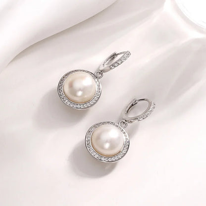 Custom logo modern 925 silver cultured real pearl circle round women stud earrings