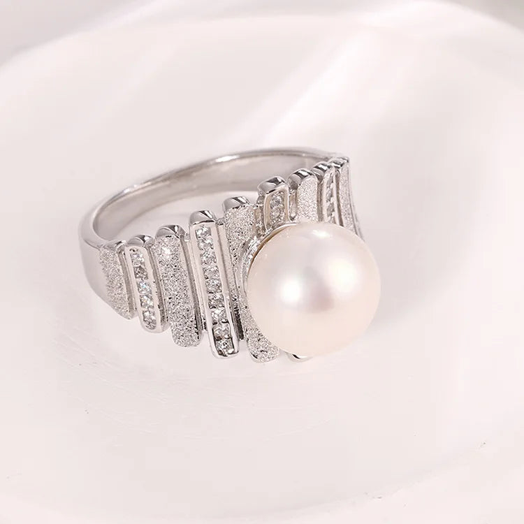 Engagement ladies 925 sterling silver casual freshwater pearl ring for women