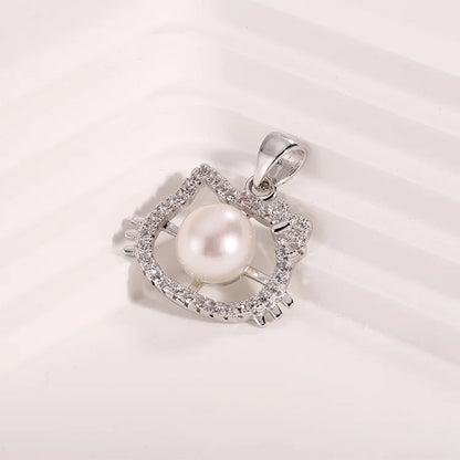 Wholesale custom made ladies 925 sterling silver necklace diamond-set dainty pearl cat animal shape charm pendant for women