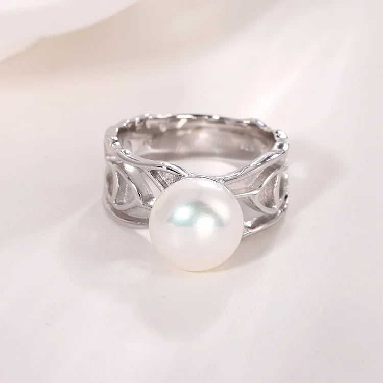 Jewelry wholesale OEM hollow design 925 sterling silver cultured freshwater pearl ring