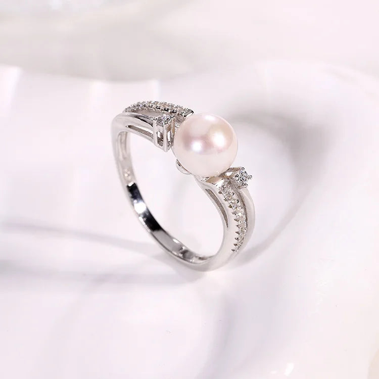 Pearl inlaid fashion jewelry mossanite 925 sterling silver finger ring for women