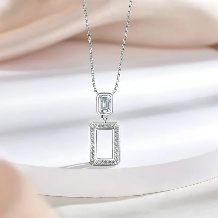 Luxury Dainty Square Pendant Jewelry Women CZ Diamond Rhodium Plated Non Fade crafted 925 sterling silver necklaces