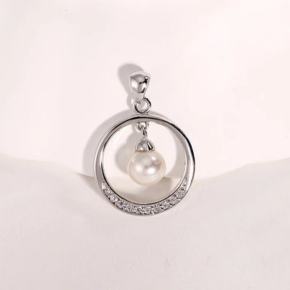 Custom logo 925 sterling silver fine pearl circle round shape charm pendants jewelry for women necklace