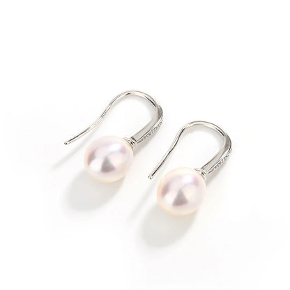 Custom luxury fish hook 925 sterling silver freshwater cultured pearl earrings with diamonds