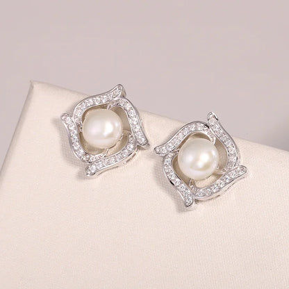 Zircon stone freshwater pearl women earrings 925 sterling silver stud with natural stones