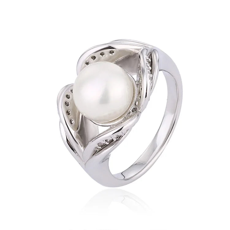 Fashion silver s925 wedding and engagement jewelry freshwater pearl ring for women