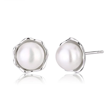 Custom logo jewelry big large round circle fresh water pearl s925 sterling silver women stud earring