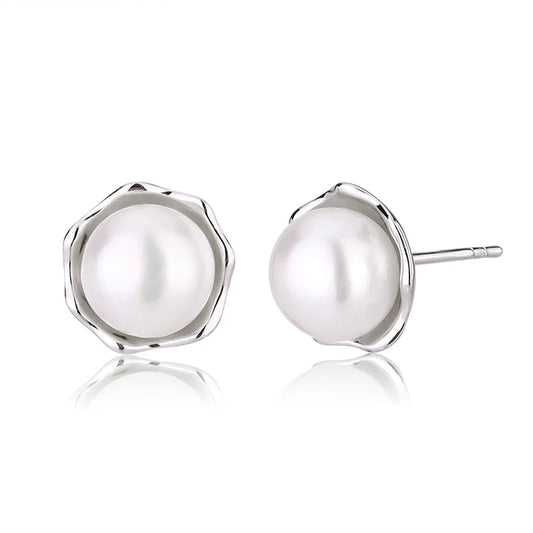 Custom logo jewelry big large round circle fresh water pearl s925 sterling silver women stud earring