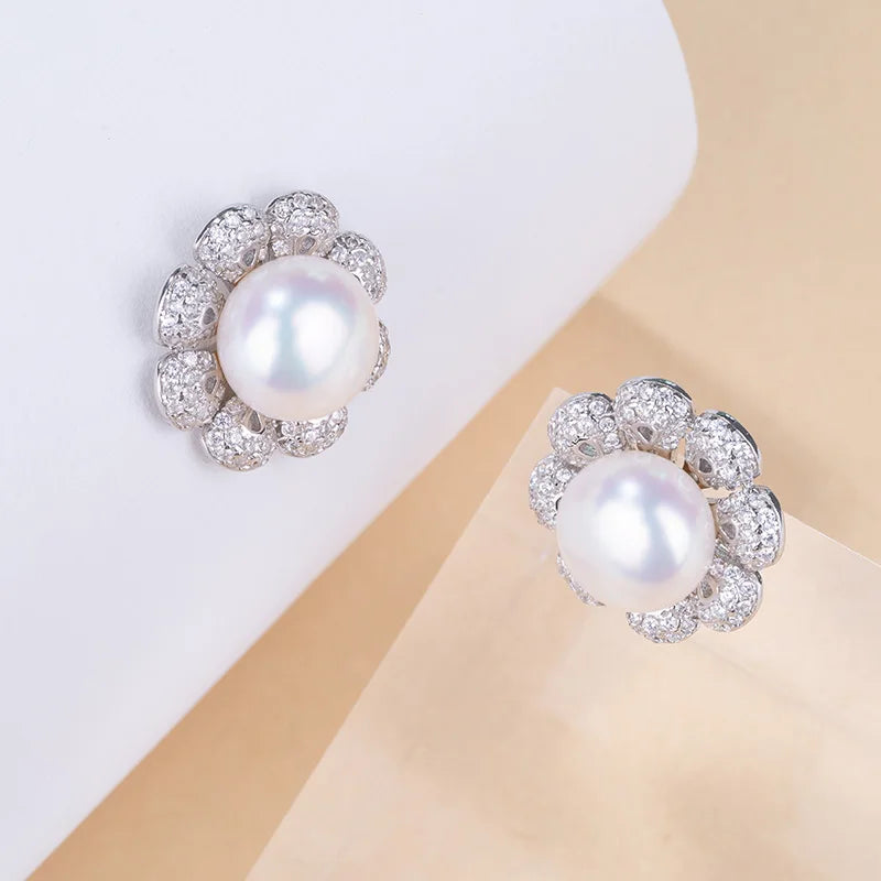 luxury 925 Silver Freshwater pearl earring ladies fashion drop pendant earrings Rhodium Plated  Engagement Women  Stud Earrings