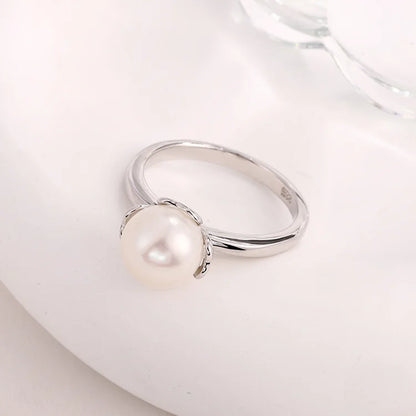 Elegant minimalist style simple design modern real pearl 925 sterling silver wedding engagement ring for women