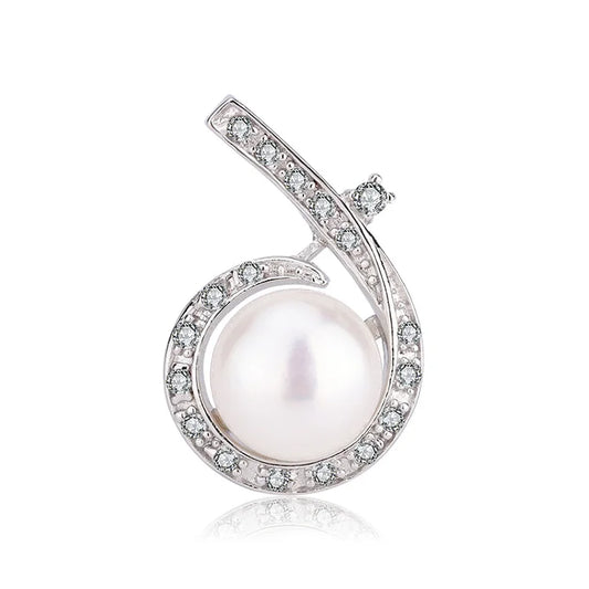 Exquisite fashion women 925 sterling silver frame fine cz diamond set freshwater pearl circle round pendant