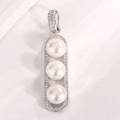 Custom logo jewellery wholesale necklace 925 sterling silver pearl rounded rectangle charm pendant with three pearls