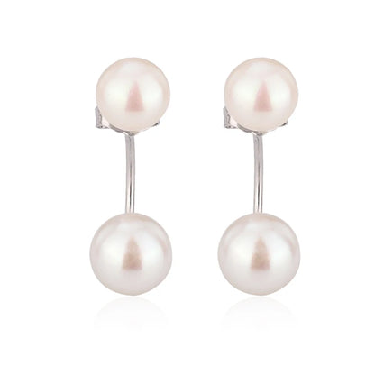 6.5mm 7mm double pearl simple 925 sterling silver freshwater cultured pearl dangle drop earrings