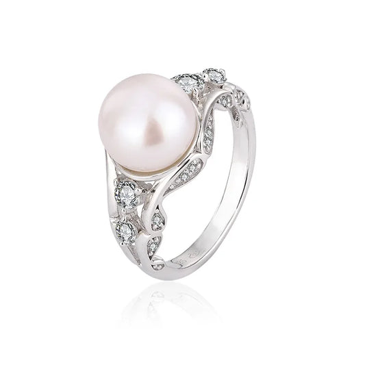 Custom engagement 925 S925 sterling silver freshwater pearl ring diamonds stone around it