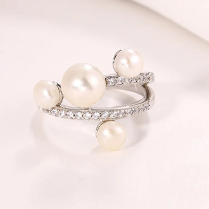 Personalized custom fashion women jewelry sterling silver freshwater pearl ring with white pearl