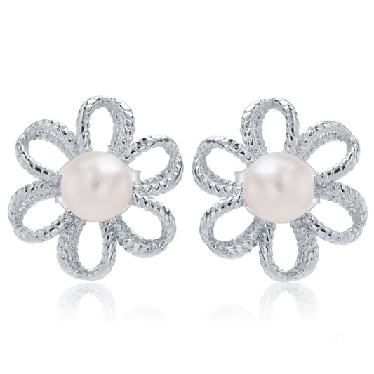 High Finish Lady 925 silver pearl flower earrings Personalized Fine Jewelry  Suitable Accessory For Young Women