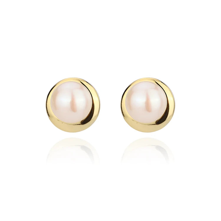 Luxury brand jewelry designer fashion simple 18k gold plated 925 sterling silver pearl stud earrings