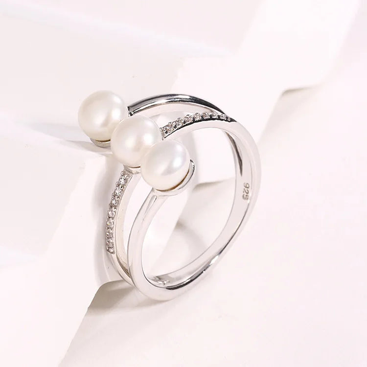 Custom original ladies sterling silver multi cultured pure white real freshwater pearl ring