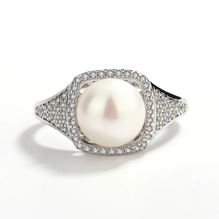 Inlaid small fine diamond 925 sterling silver freshwater pearl high-end luxury ring for ladies