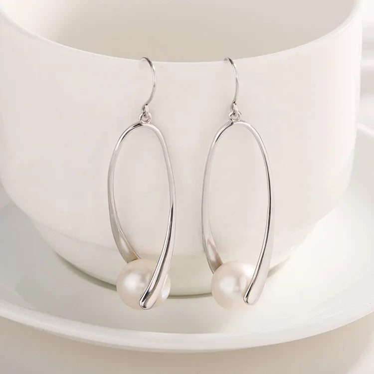 Trendy fashion wholesale women western pearl 925 sterling silver zircon large hoop stud earrings