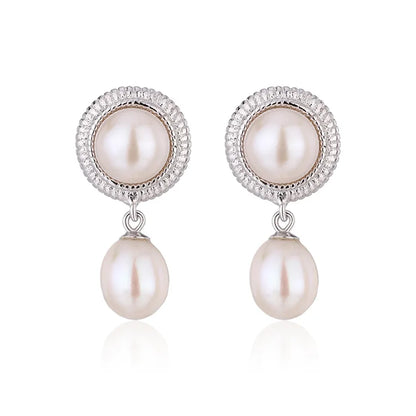 Fashion jewelry 925 sterling silver zircon large real freshwater natural pearl earrings