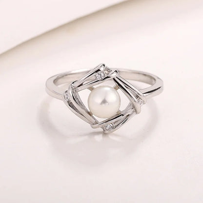 Custom logo 925 sterling silver pearl and diamond wedding ring with a pearl