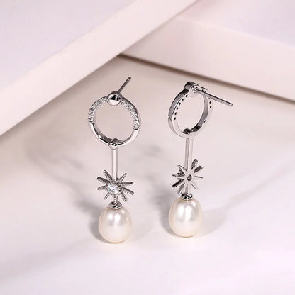 Trendy wholesale bulk fashion jewelry ladies zircon 925 silver pearl studs earrings for women