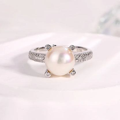 Fashion Ladies Jewelry Customized Brand LOGO Claw Set Pearl Diamond Ring