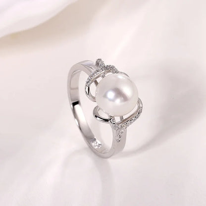 Ladies diamond-set 925 sterling silver cultured freshwater pearl ring for women