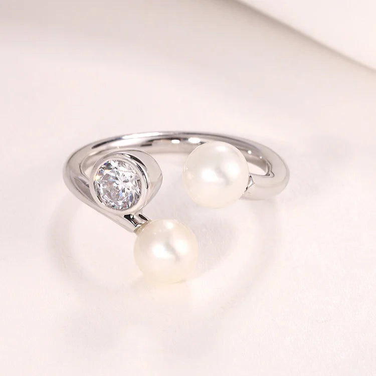 Moissanite zircon diamond wedding engagement 925 sterling silver freshwater pearl ring for women