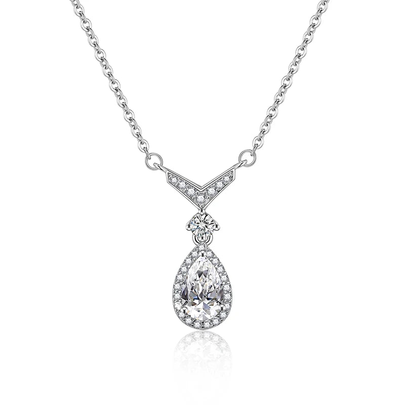 Jeweller Buy VVS Moissanite Diamond Tear Drop Pendant with S925 Sterling Silver Link Chain Necklace Stylish Trendy Gift for Party