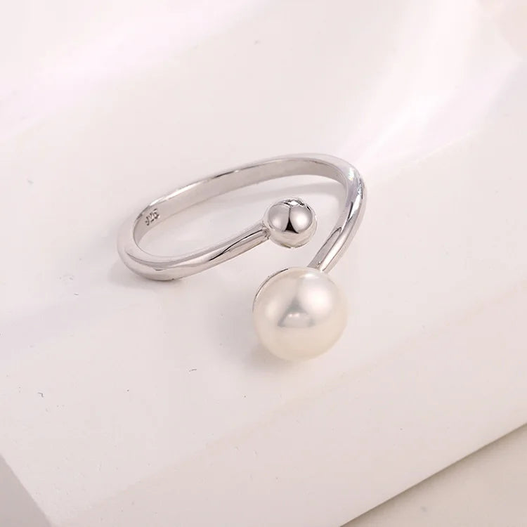 Opening Mouth Adjustable Simple 925 Sterling Silver Fresh Water Pearl Ring