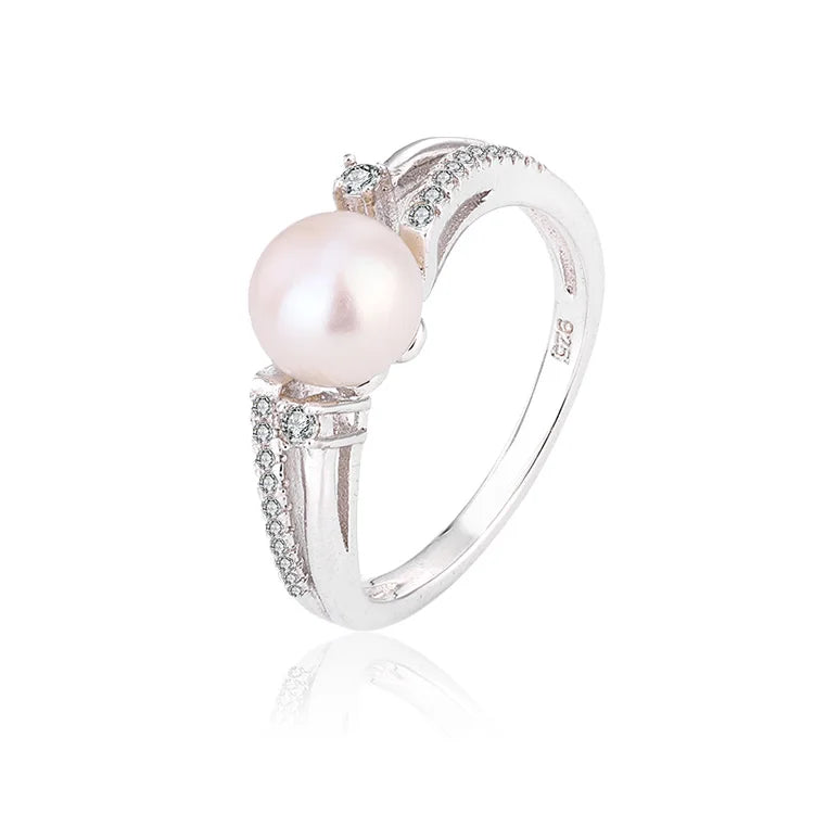 Pearl inlaid fashion jewelry mossanite 925 sterling silver finger ring for women