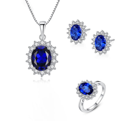 Jewelry Set 925 Sterling Silver Women Jewelry Colorful Stone Ring Necklace Earring Rhodium Plated Jewelry Sets