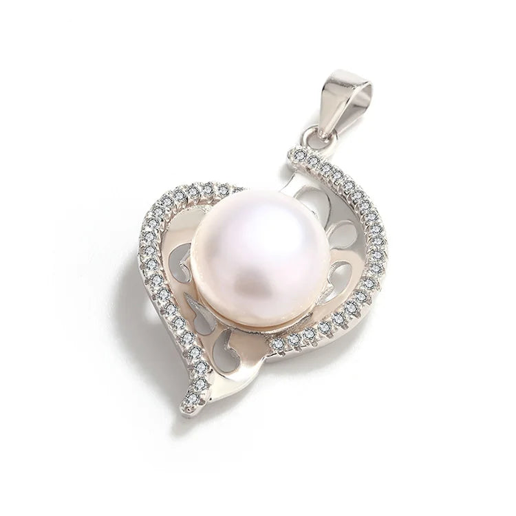 Trendy design sterling silver cultured real freshwater pearl heart shaped charm pendant