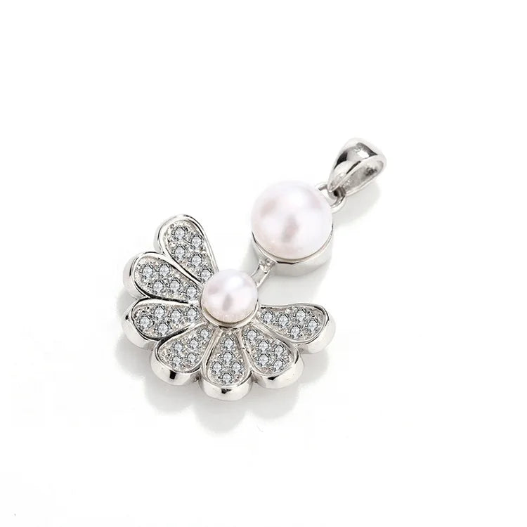 Customised name fashion fine jewelry butterfly flower long 925 sterling silver pearl necklace pendant charm for necklace