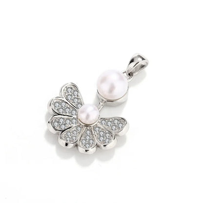 Customised name fashion fine jewelry butterfly flower long 925 sterling silver pearl necklace pendant charm for necklace