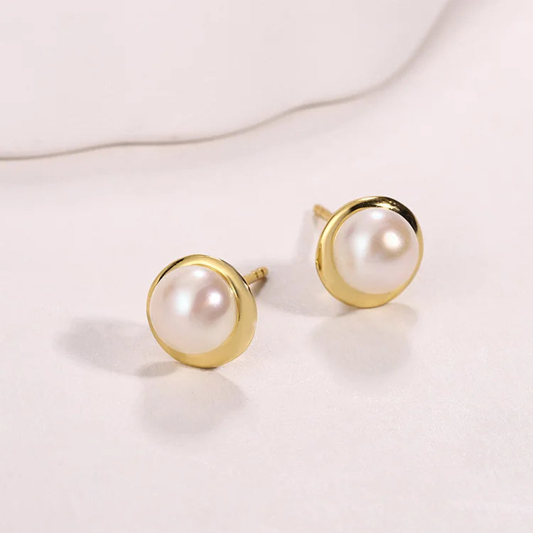 Luxury brand jewelry designer fashion simple 18k gold plated 925 sterling silver pearl stud earrings