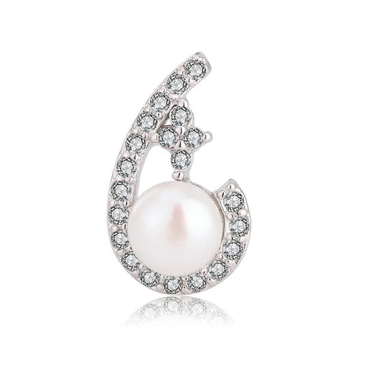 Geometric cz zircon diamond setting 925 sterling silver cultured freshwater pearl pendant for women