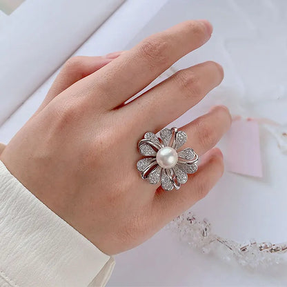 Bulk wholesale fashion luxury wedding fine jewelry dainty 925 sterling silver girls flower freshwater pearl ring for women