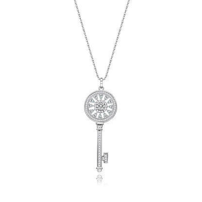 Jeweller Buy 0.5 Carat White Moissanite Diamond Key Shape Pendant S925 Sterling Silver Necklace with Link Chain for Gift