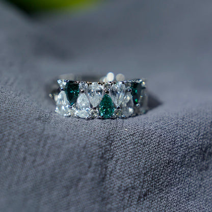 Jeweller Buy Hot Selling S925 Sterling Silver Blue Green Gemstone Pear Cut Moissanite Diamond Ring