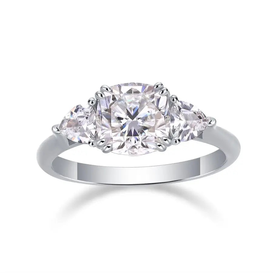 Latest D Color Cushion Cut 1.6 Carat Moissanite Ring in S925 Silver Plated with 18K White Gold - Wedding Jewelry Gift