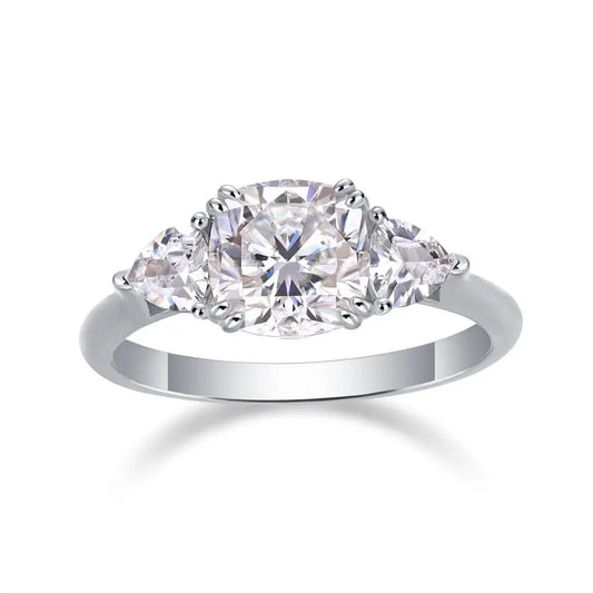 Latest D Color Cushion Cut 1.6 Carat Moissanite Ring in S925 Silver Plated with 18K White Gold - Wedding Jewelry Gift