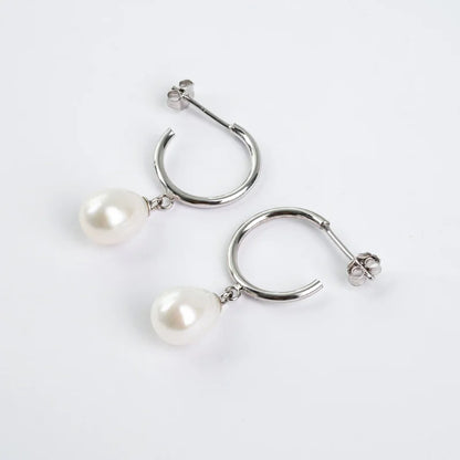 Circle gemstone fresh water pearl real 925 sterling silver freshwater pearl dangle drop earrings