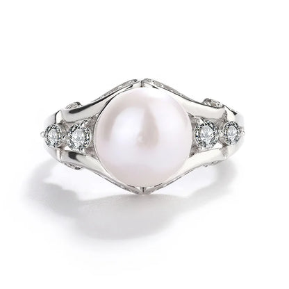 Custom engagement 925 S925 sterling silver freshwater pearl ring diamonds stone around it