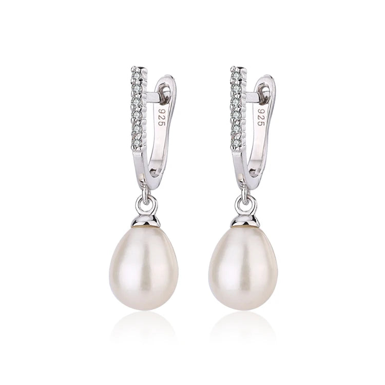 Wholesale fashion zircon moissanite women ladies 925 sterling silver fresh water pearls freshwater pearl dangle drop earrings